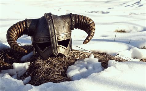 Skyrim Helm in Snow - HD Wallpaper