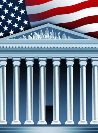 Stock Illustration - American flag behind Supreme Court Building