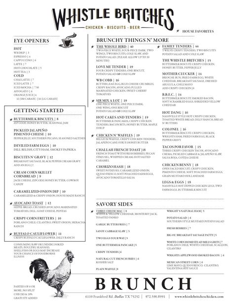 Whistle Britches- Dallas - Food Menu