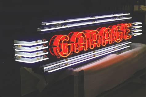 Custom Porcelain Neon Garage Sign - VAULT Custom Garage Design