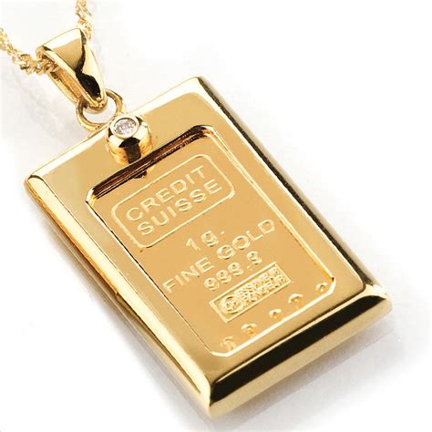 1 Gram Gold Ingot & Diamond Necklace 15594 | Stauer.com