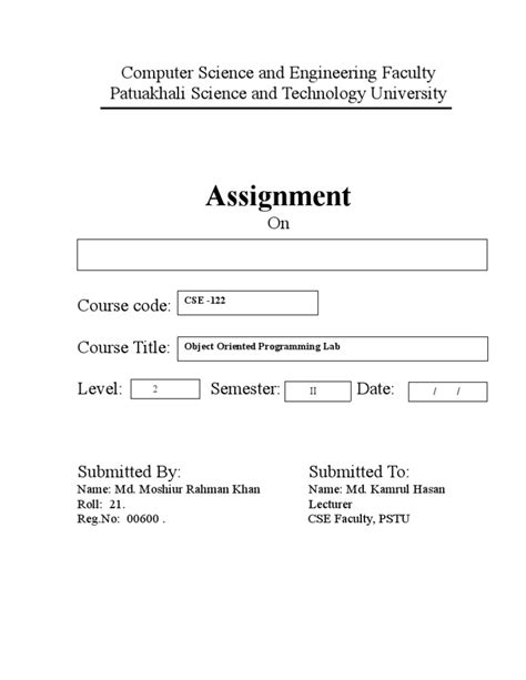 Assignment Front Page Format Examples | | Mt Home Arts