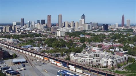 atlanta skyline via aerial photography Stock Footage Video (100% ...