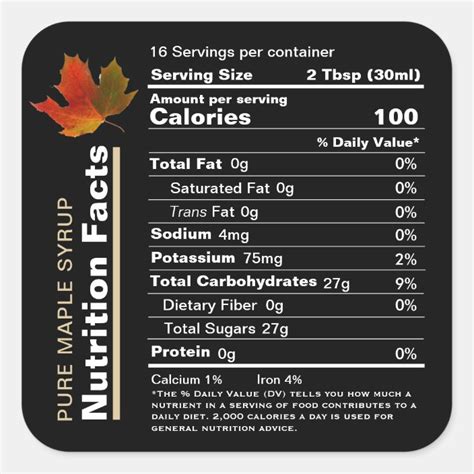 Maple Syrup Editable Nutrition Facts Label | Zazzle.com