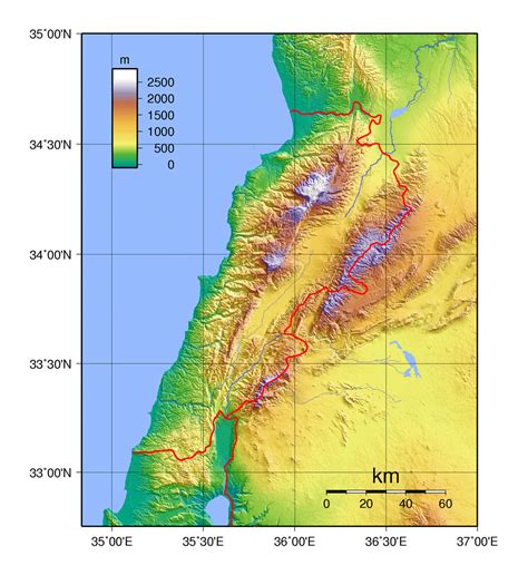 Detallado mapa físico del Líbano | Líbano | Asia | Mapas del Mundo