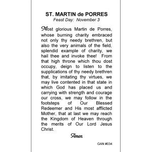 St. Martin de Porres Prayer Card | Gannon's Prayer Card Co.