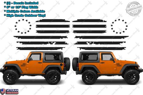 (2) US Flag Vinyl Decals fits: Jeep Wrangler Distressed Grunge America – ROE Graphics and Apparel