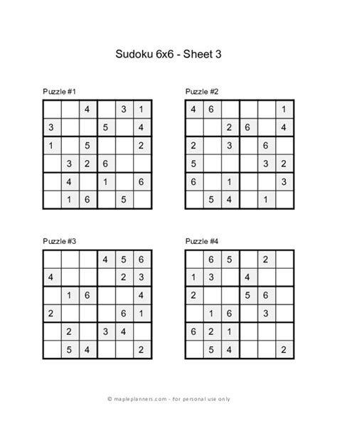 6x6 Sudoku Puzzles Printable - Sheet 3