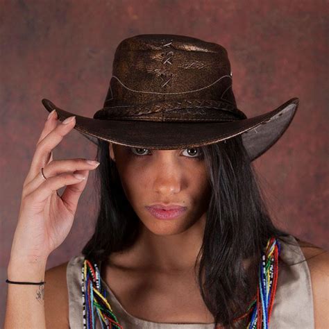 Dark-Brown Leather Cowboy Hat - Indian Headdress - Novum Crafts