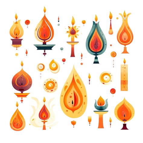 Collection Of Abstract Shapes And Diwali Ornamental Candles, Diwali Lights, Diwali Decoration ...