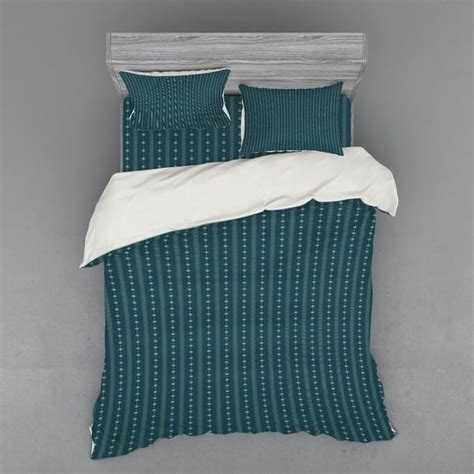 Teal and Yellow Duvet Cover Set, Pattern with Vertical Abstract Ornaments Rhombus Forms and ...