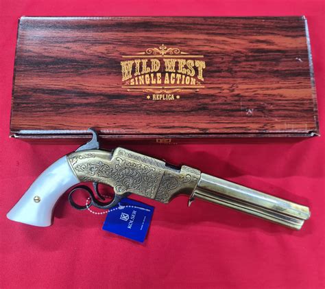 1854 WESTERN LEVER ACTION REPEATER VOLCANIC PISTOL IN ANTIQUE BRASS FINISH WITH FAUX PEARL GRIPS ...