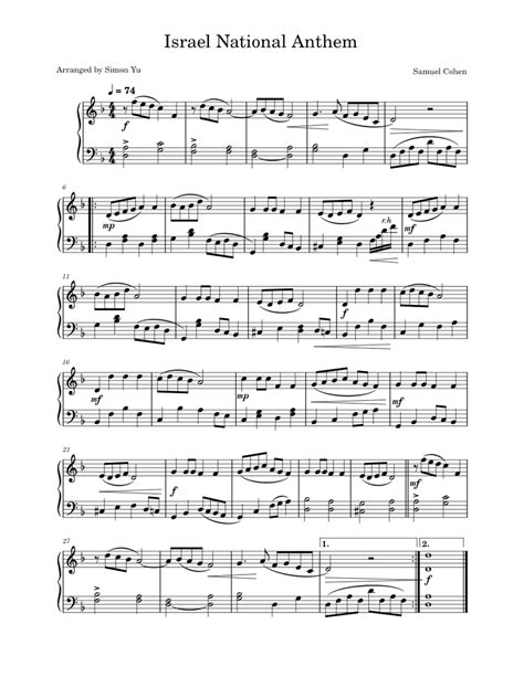 Israel National Anthem Sheet music for Piano (Solo) Easy | Musescore.com