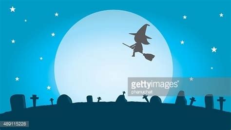 Halloween Witch Silhouette On The Moon Stock Clipart | Royalty-Free ...