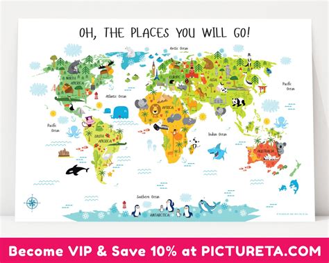 Childrens World Map Poster Unique Baby Gifts First Birthday