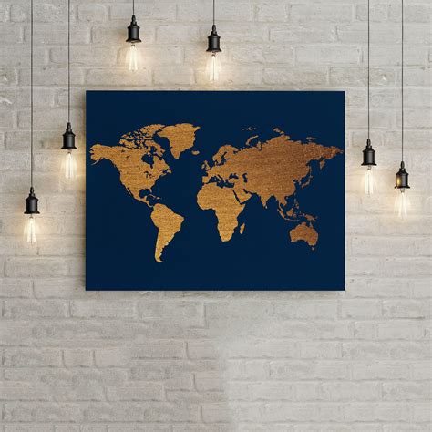 World Map Blue and Gold Home Decor Wall Art Poster, Office Decor Office Wall Art modern digital ...
