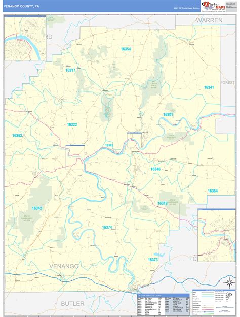 Venango County, PA Zip Code Wall Map Basic Style by MarketMAPS - MapSales