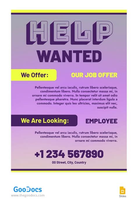 Free Help Wanted Bright Poster Template In Google Slides