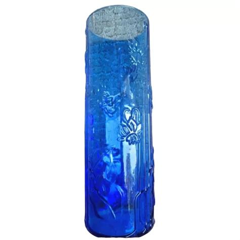 COBALT BLUE GLASS Cylinder Vase with Embossed Daffodils in Relief - 9.5 Inches T $42.00 - PicClick