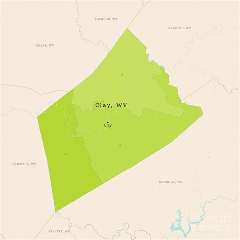 WV Clay County Vector Map Green Digital Art by Frank Ramspott - Pixels