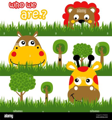 funny animals hiding behind the grass, vector cartoon illustration Stock Vector Image & Art - Alamy