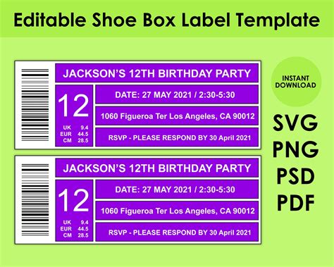 Shoe Box Label Template 8.5x11 Sheet PDF, PNG, PSD and Svg - Etsy ...