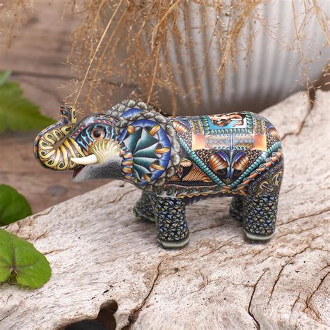 Handcrafted Polymer Clay Elephant Sculpture from Bali - Vibrant Baby Elephant | NOVICA