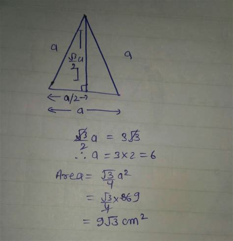 the altitude of an equilateral triangle is 3 root 3 cm find its area ...