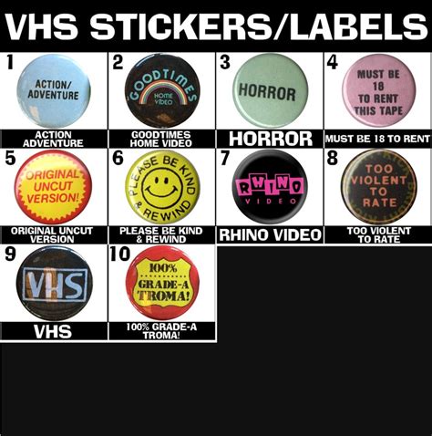 VHS stickers labels videotapes cult movies smiley faces retro | Etsy