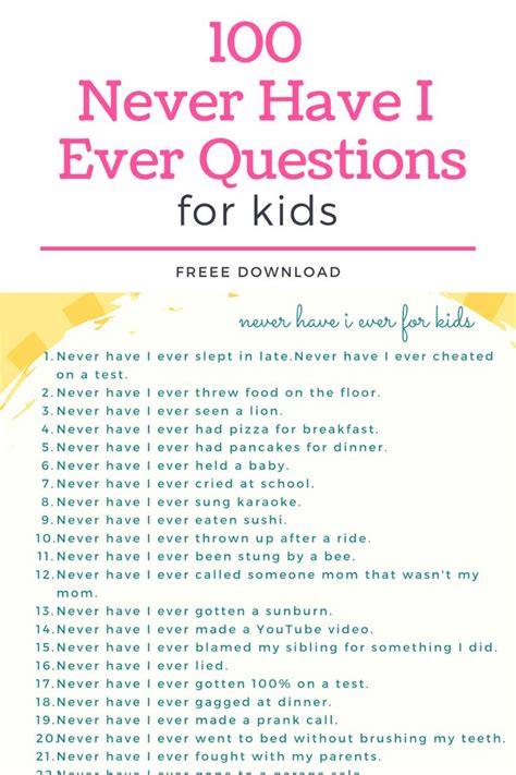 100 Never Have I Ever Questions For Kids - Free Printable in 2024 ...