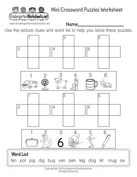 Free Printable Mini Crossword Puzzles Worksheet