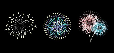 Festive patterned firework bursting in various shapes sparkling pictograms set vector eps 10 ...