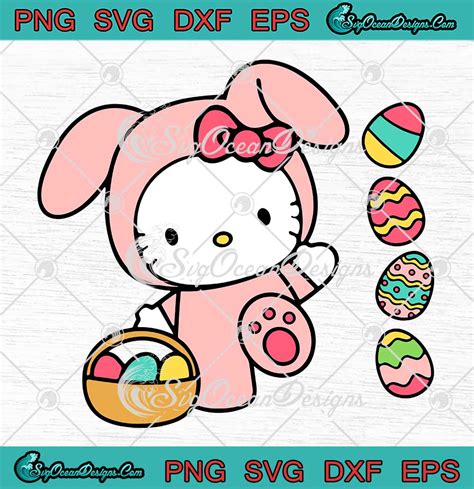 Cute Hello Kitty Bunny Easter Eggs SVG - Happy Easter Day 2023 SVG PNG EPS DXF PDF, Cricut File