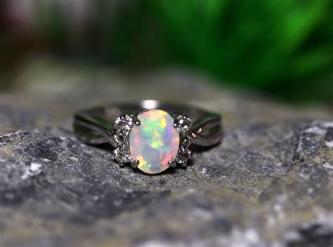 Natural opal ring, fire opal ring, opal engagement ring, rainbow opal, dainty opal ring ...