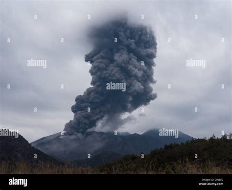 Ash eruption at Sakurajima volcano in Japan - February 2013 Stock Photo ...