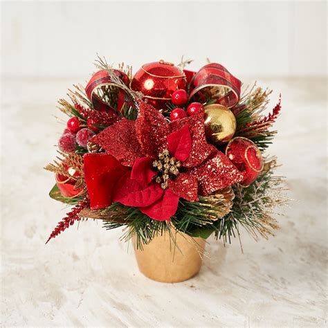 Poinsettia Centerpiece, Red Poinsettia Arrangement – Holiday Tree