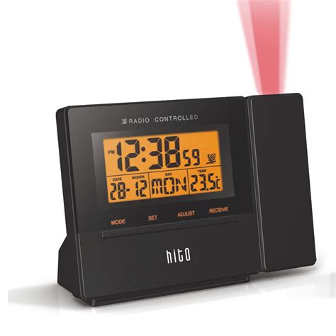 HITO Atomic Radio Controlled Projection Alarm Clock w/Date, Temperature, Week, Alarm Status ...