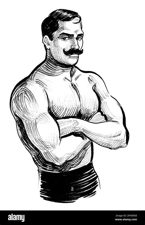 Vintage wrestler. Ink black and white drawing Stock Photo - Alamy