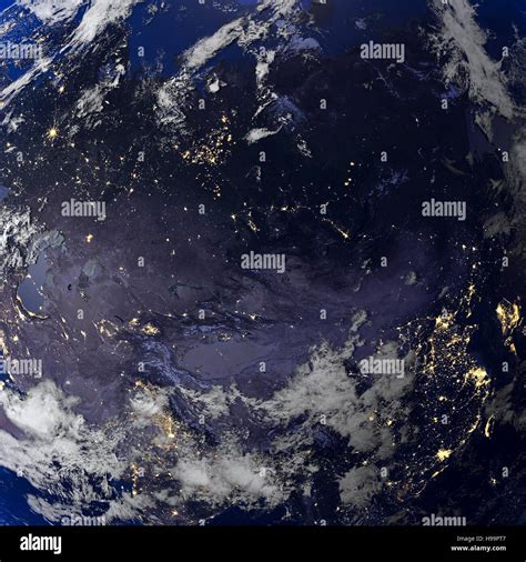 Earth night view from space 3d rendering Stock Photo - Alamy