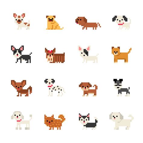 Pixel Art Dog Character Vector Icons