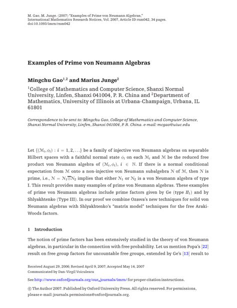 (PDF) Examples of Prime von Neumann Algebras