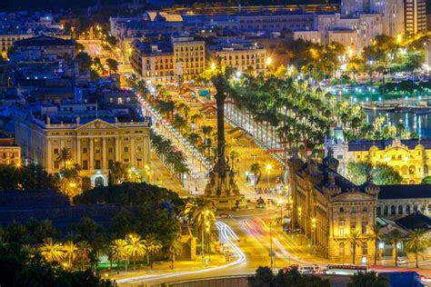 Barcelona. View of the City at Night Stock Image - Image of historical ...