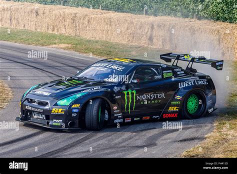 2017 Nissan GT-R drift car with Steve Biagioni at the 2017 Goodwood Festival of Speed, Sussex ...