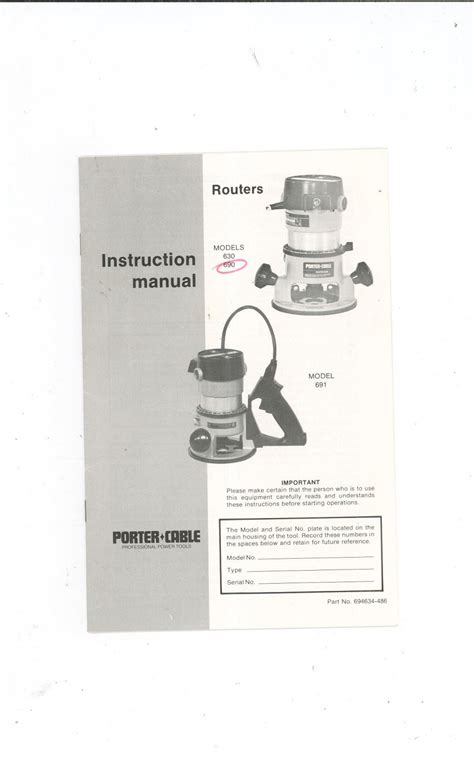 Porter Cable Instruction Manual Routers Model 630 690 691