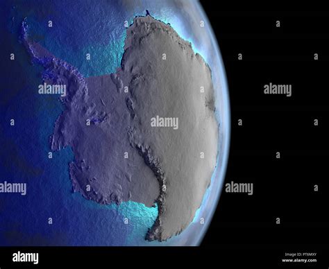 Antarctica on planet Earth from space with city lights. Satellite view. 3D illustration ...