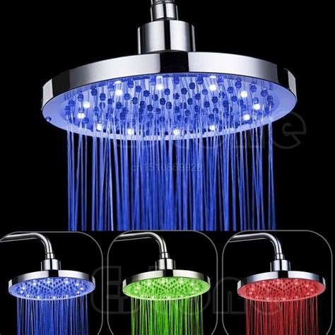 Bathroom Shower Head 8" inch RGB LED Light Round Rain Bathroom Shower ...