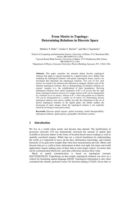 (PDF) From Metric to Topology: Determining Relations in Discrete Space