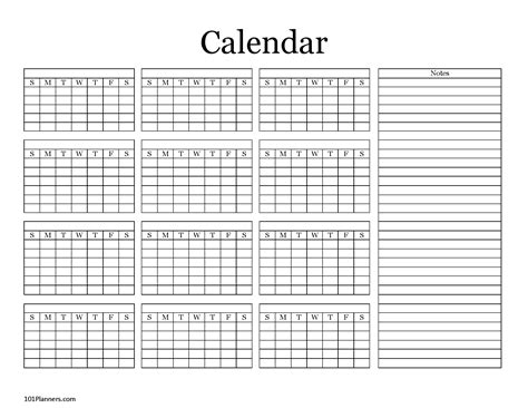 Yearly Blank Calendar | Microsoft Word, Editable PDF and Image Files