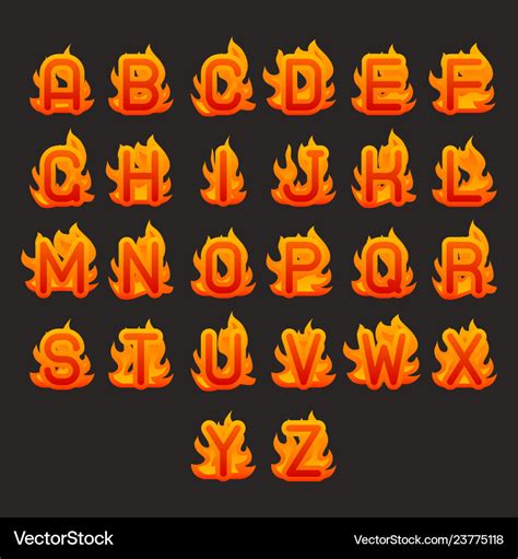 Burning fire flame hot alphabet a to z font design