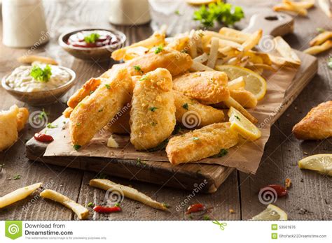 Crispy Fish and Chips stock photo. Image of parsley, lemon - 53561876